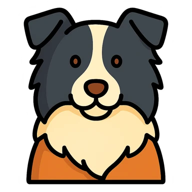 border collie dog, color outline icon style sticker