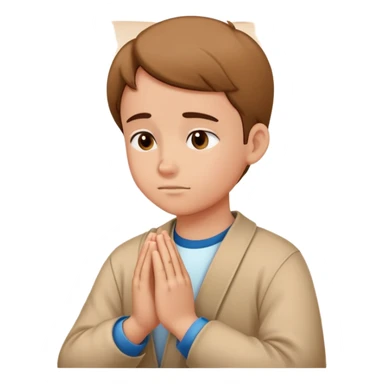 Student with hands clasped in prayer looking at essay starting with "Dear God" sticker