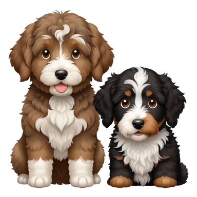 2 dogs: one light brown Aussiedoodle, one all-black Bernedoodle with white eyebrows some white markings, no brown . Both same size. sticker