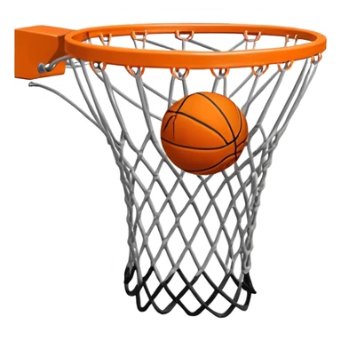 A close-up of a basketball shield and hoop with the ball swishing through the net, captured mid-air. The background emphasizes the tension and excitement of the moment, with the rim and net in sharp focus, showcasing the precision and skill of the sport. sticker