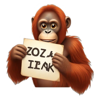 An orangutan with a sign in his hands with the inscription "Zozek Lo"An orangutan with a sign in his hands with the inscription "Zozek" sticker