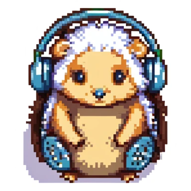 pixel art hedgehog with visible bone conduction headphones sticker