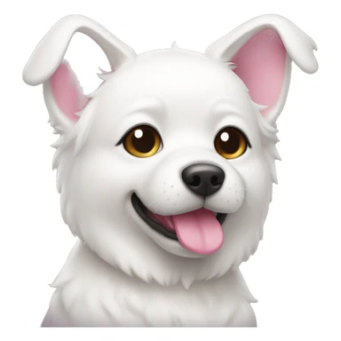 white korean dog with pink ear sticker