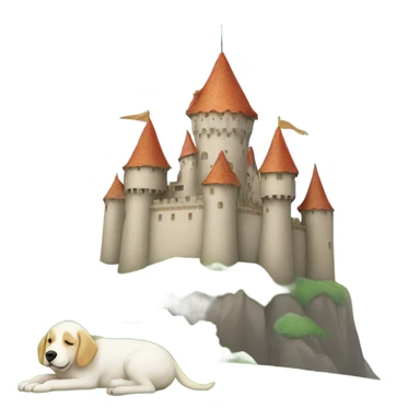 Castle under a rainbow with a sleeping puppy  sticker
