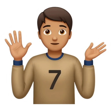 a guy shrugging his shoulders with a 6 above his right hand and a 7 above his left hand sticker