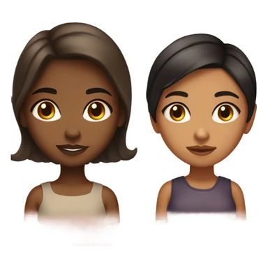 A couple of friends. One brown girl with dark haces and some Honey highlights and her chubby mid tone skin friend with a side left hair and a little chubby sticker
