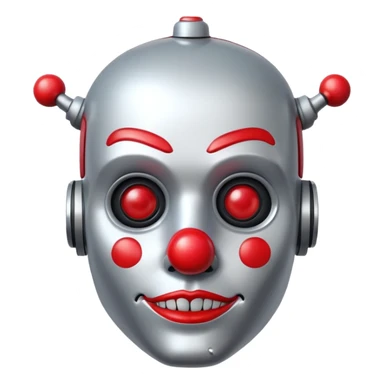 robot with clown makeup and red nose sticker