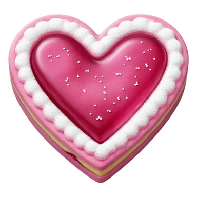 Realistic shortbread cookie in the shape of a heart with pink jelly middle filling and sprinkled powder sugar on top. sticker