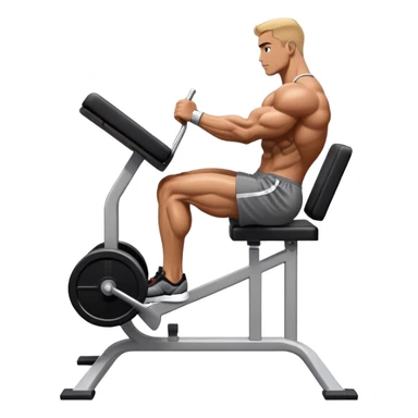 side-view bodybuilder seated weighted calf-raise machine lower leg exercise sticker