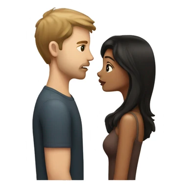 A black haired girl kissing on her lips with a white guy with light brown hair sticker