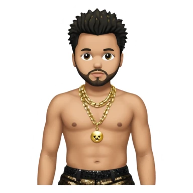 The Weeknd with black sequin baggy pants, shirtless with necklace sticker