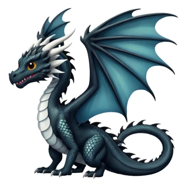 A dragon that is  black 🖤 with white spots. HUGE wings and a tail. Also realistic  sticker
