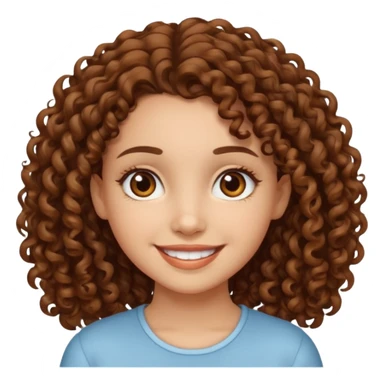 chica con piel clara sonriendo, ojos marrones y pelo marrón con rulos sticker
