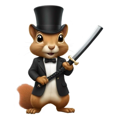 Squirrel wearing a top hat and holding a katana sticker