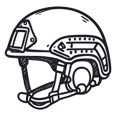 schematic image of modern NATO military helmet, minimalist technical drawing, contour only, no text sticker