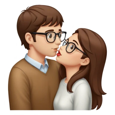 Girl with brown hair kissing a tall guy with brown hair and glasses sticker
