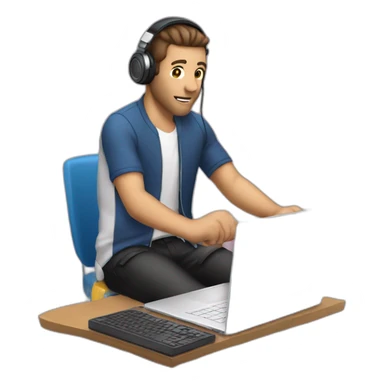 Dj guy before a laptop holding his headset with one hand sticker