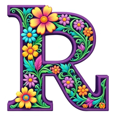 3D, gothic style psychedelic colored Letter Y with hippie style flower border sticker