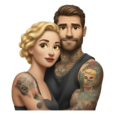 Hyper Realistic beautiful woman in the arms of a very handsome tattooed man  sticker