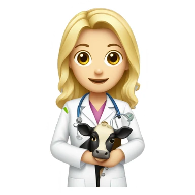a blonde girl veterinarian with a cow sticker