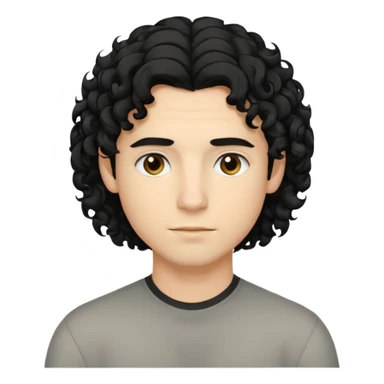 emoji of a young man with shoulder-length curly black hair and blond highlights, no beard, neutral expression sticker