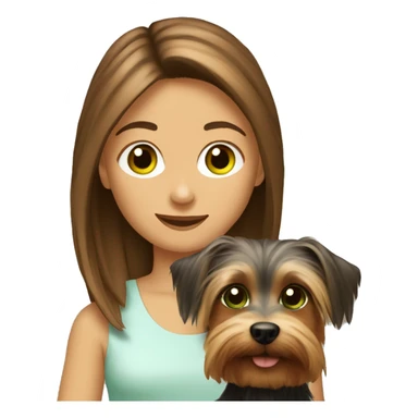Girl with brown hair and green eyes is holding a silky terrier dog  sticker
