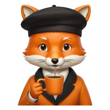 Fox in beret holding coffee cup sticker