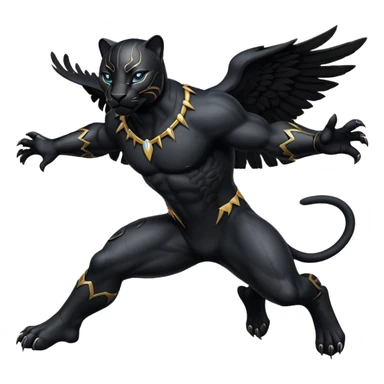 Black winged panter in jump, like bagira, has wings sticker