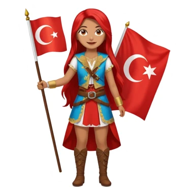 ultra sexy happy Turkish girl with Turkish flag in national outfit, full body, long bright hair sticker