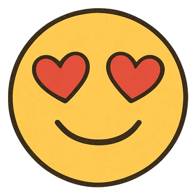 yellow love eyes face emoji, digital illustration sticker