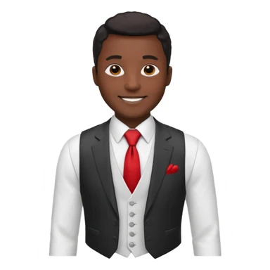 businessman, black skin, white suit vest, red tie sticker