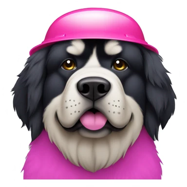 Black Tibetan Mastiff with pink hard hat that is 48x48 sticker