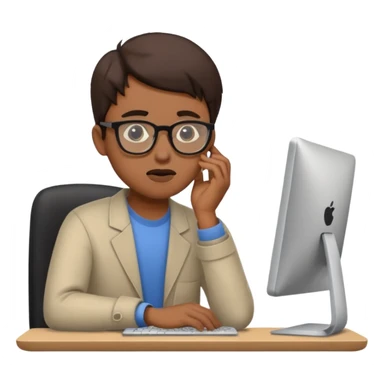 young programmer working at the computer, confused sticker