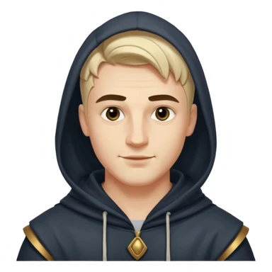 A handsome man with fair complexion. masculine, roman, slightly crooked nose. Thick triangular eyebrows. Hooded eyes and black pupils.  smily lips with a heavy top lid.  Jinu haircut sticker