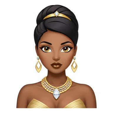 exotic African American woman with dark brown skin, straight black hair, glamorous makeup, gold jewelry, diamonds, curvy and confident, stylish and sexy sticker