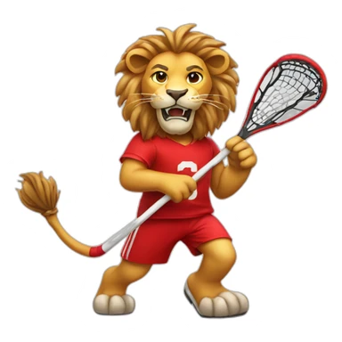 lion playing lacrosse in red jersey sticker