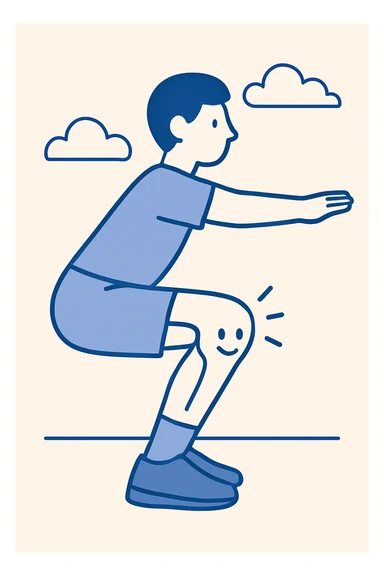 illustration of a human knee doing a squat exercise, showing the knee bending, clear and easy to understand, educational style sticker
