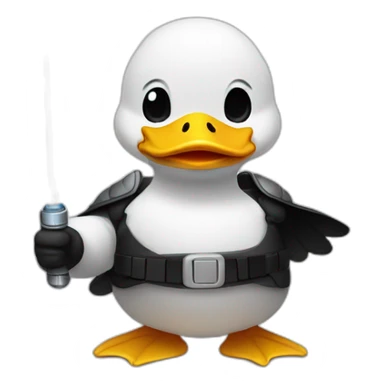 general body building white duck in black holding a light saber sticker