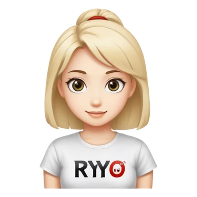 Beautiful girl smilling with big eyes and "ryu" written on tshirt sticker