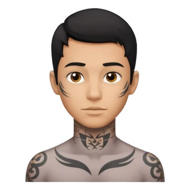 Tan boy with black hair with neck tattoo sticker
