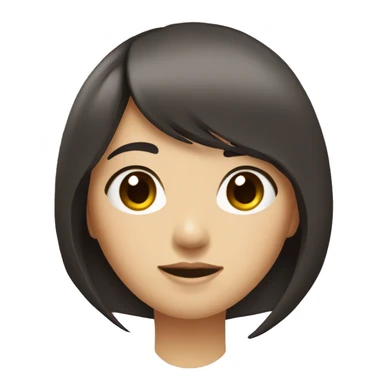 Asian girl in a white t-shirt with dark long hair deep brown eyes bangs sticker