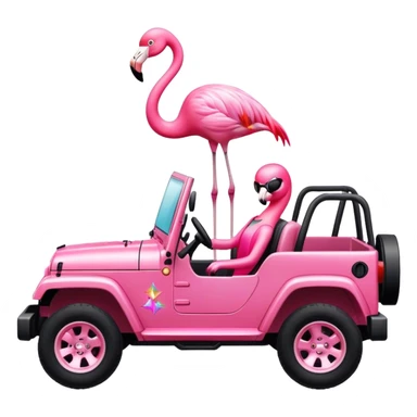 Flamingo driving jeep and sparkles sticker