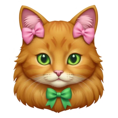  Golden brown cat with green eyes and a pink bow sticker