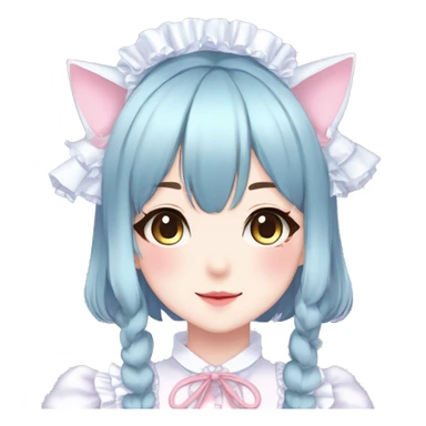 Gorgeous anime style catgirl with blushing face with maid outfit laces gothic Lolita idol model kawaiicore pastelcore cottagecore pearly petite simplistic aesthetic trending style sticker