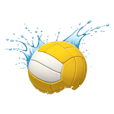 An icon featuring a yellow water polo ball floating on the water with goals in the background, inside a swimming pool. The design includes splashes and ripples, symbolizing the fast-paced action and strategy of water polo. Transparent background highlights. sticker