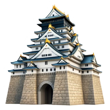 Cinematic Realistic Osaka Castle Landmark Emoji, showcasing the majestic historic castle rendered with dramatic stone textures and regal, natural lighting. sticker