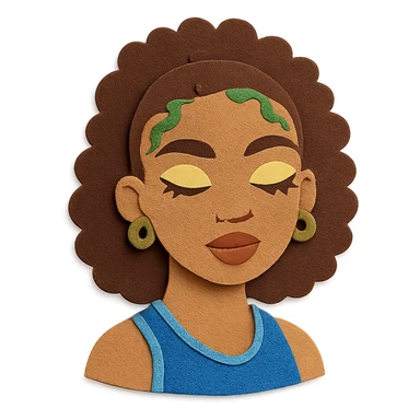 curly hair, light brown skin, baby hairs, highlighter makeup, Y2K and sportlife style sticker