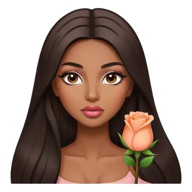 Glamorous , brown, very beautiful girl, with big pump peach-beige-rose lips, long long lashes, black straight smooth silky long hair, straight parting hair, brown eyes sticker