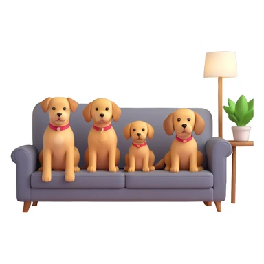 dog family sitting on a couch in a bright family room sticker