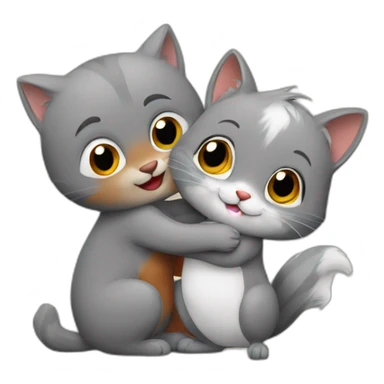 grey cat hugs a red squirrel sticker